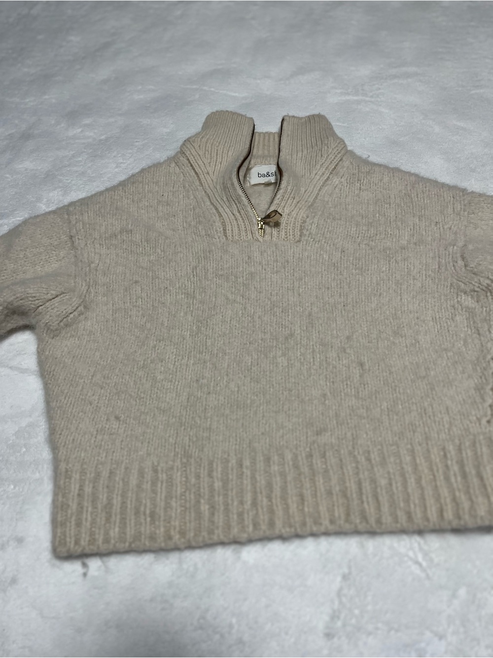 ba&sh Neutral Beige Half-Zip Wool Sweater